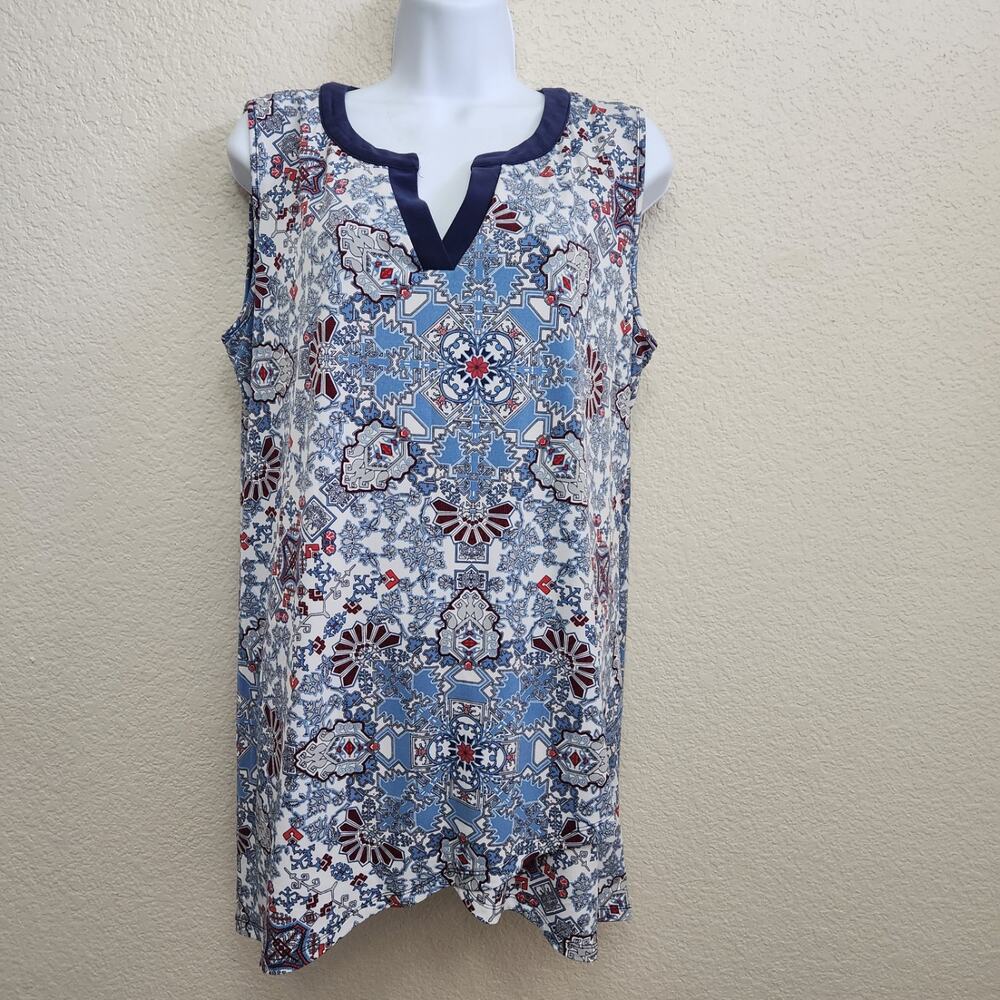 Cato Blue Red Floral Sleeveless Layered Top XL Flowy Lightweight Soft